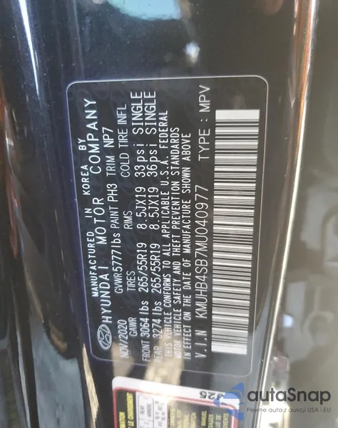 2021 Genesis Gv80 Base z USA, uszkodzony, nr VIN KMUHB4SB7MU040977